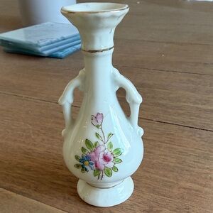Elegant Floral Ceramic Vase - White with Pink and Blue Flowers - Vintage